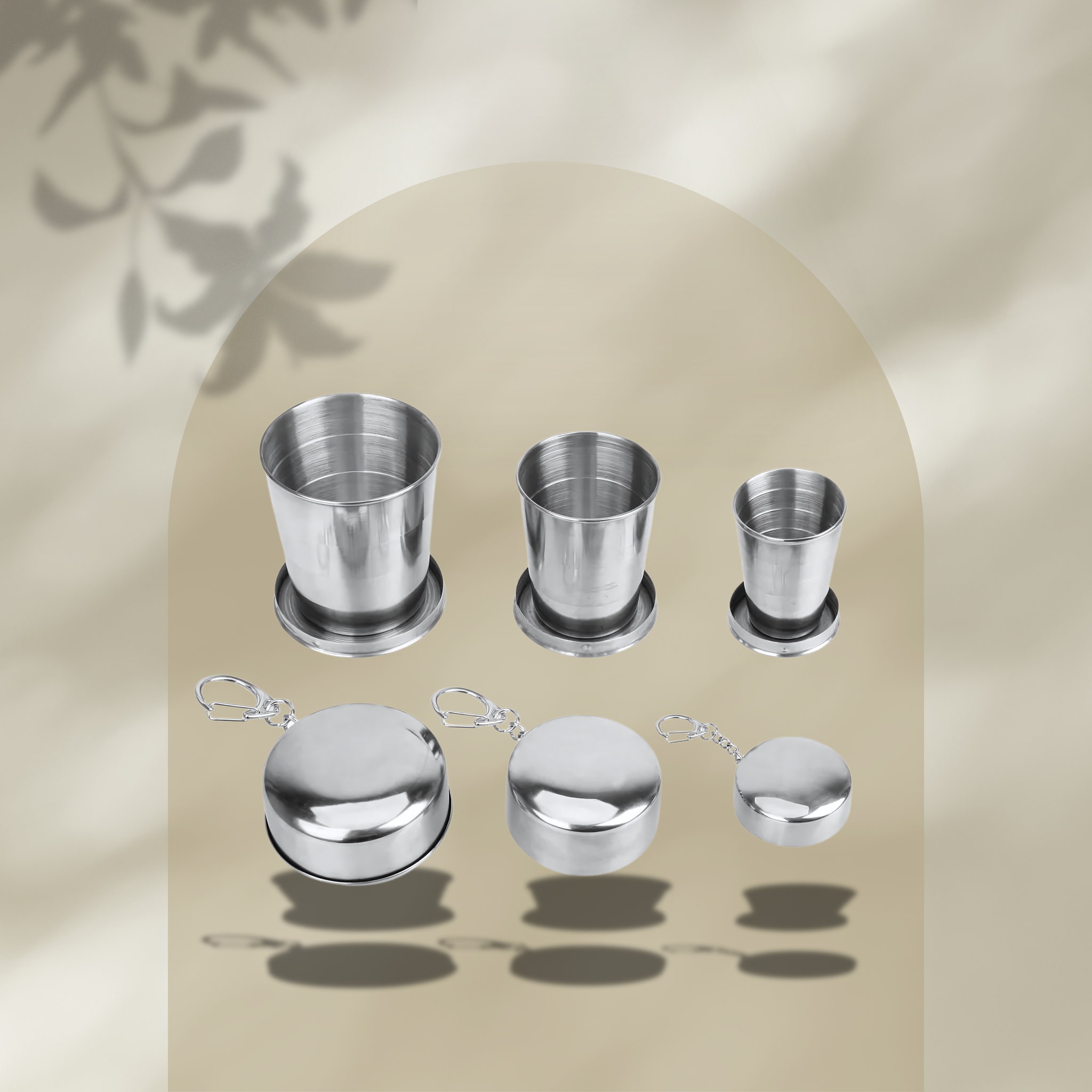 Portable Stainless Steel Folding Cup with Keychain for Camping