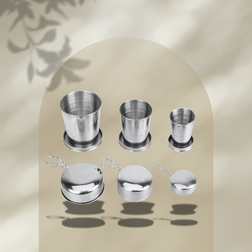 Portable Stainless Steel Folding Cup with Keychain for Camping