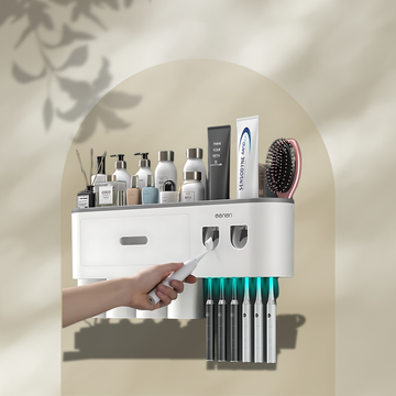 MENGNI Magnetic Wall-Mounted Toothbrush and Toothpaste Holder