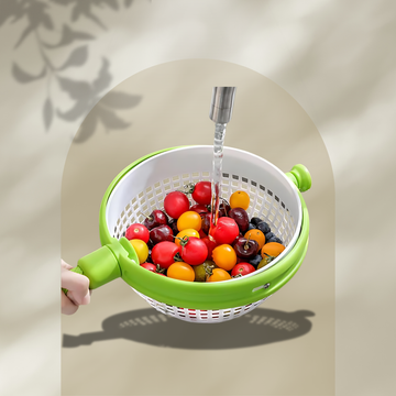 Rotating Drainage Basket - Hand-Pressed Vegetable and Fruit Salad Spinner, Cleaning and Dehydration Device